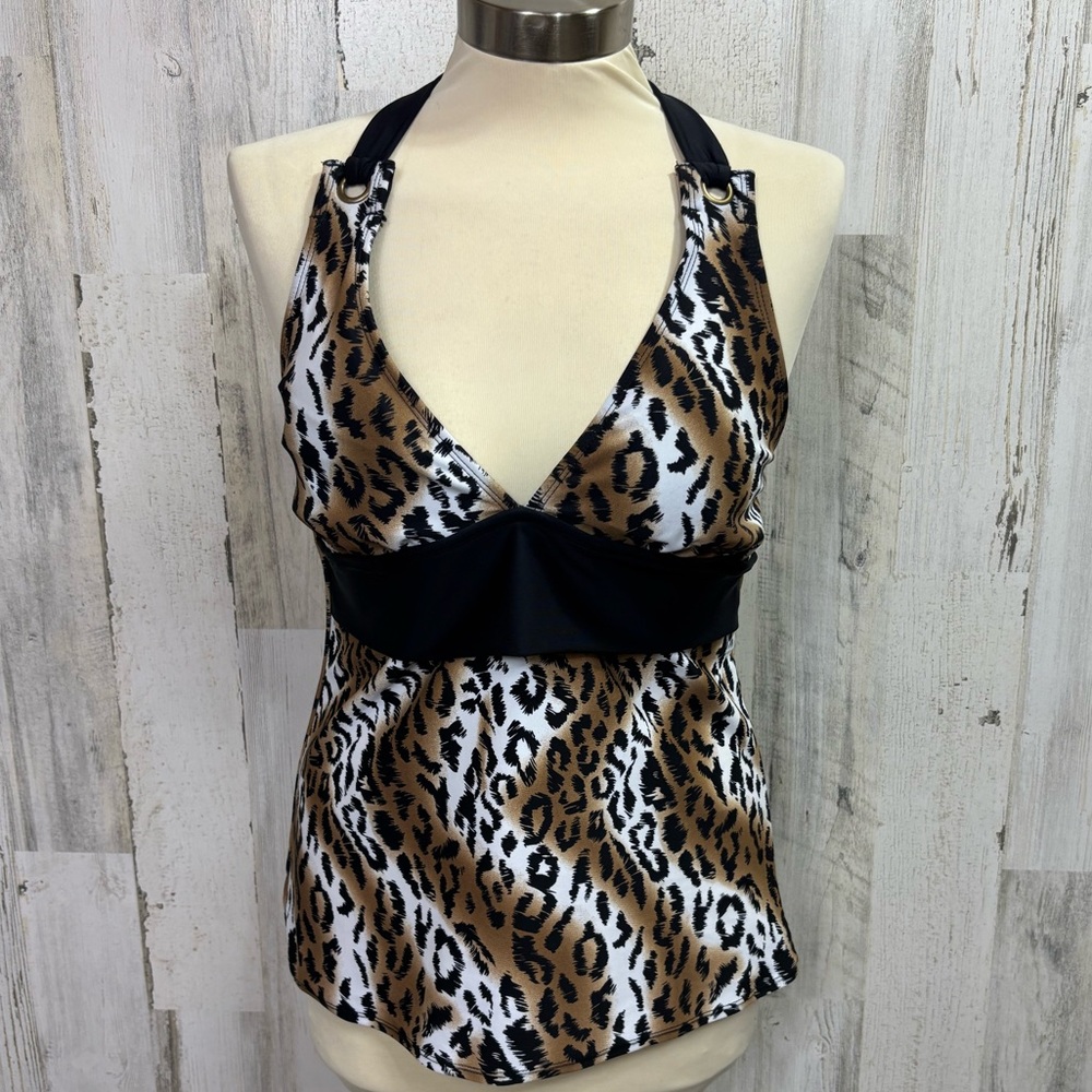 VENUS Animal Print Halter‎ Swimsuit Top with Black Trim